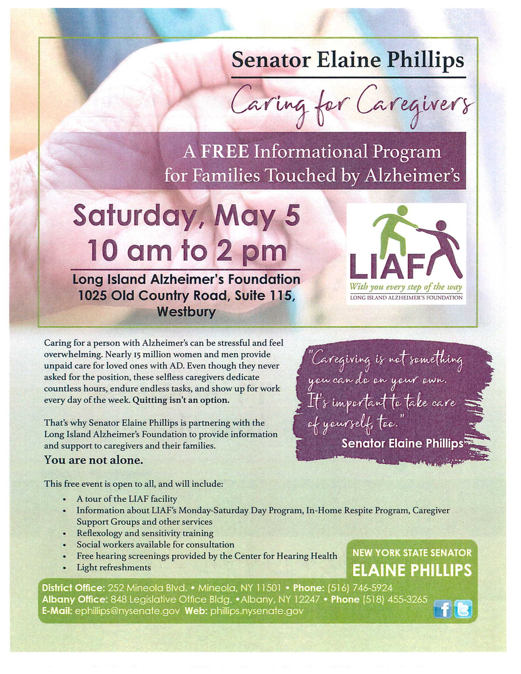 Senator Elaine Phillps - A FREE Informational Program for Families Touched by Alzheimer's